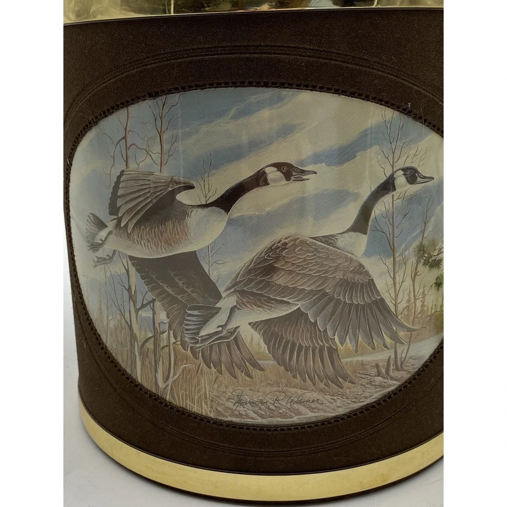 Vintage 60s Norman R. Wamer Ice Bucket Brown Canada Geese MCM Barware Man‎ Cave
